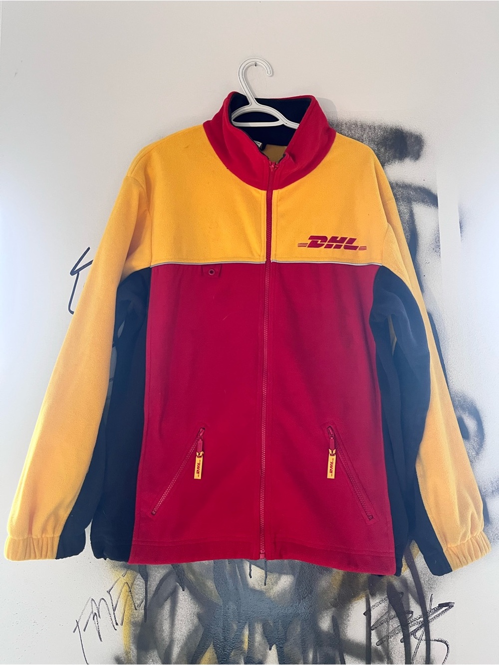 Colorblock Zip-Up Fleece Jacket - Red & Yellow